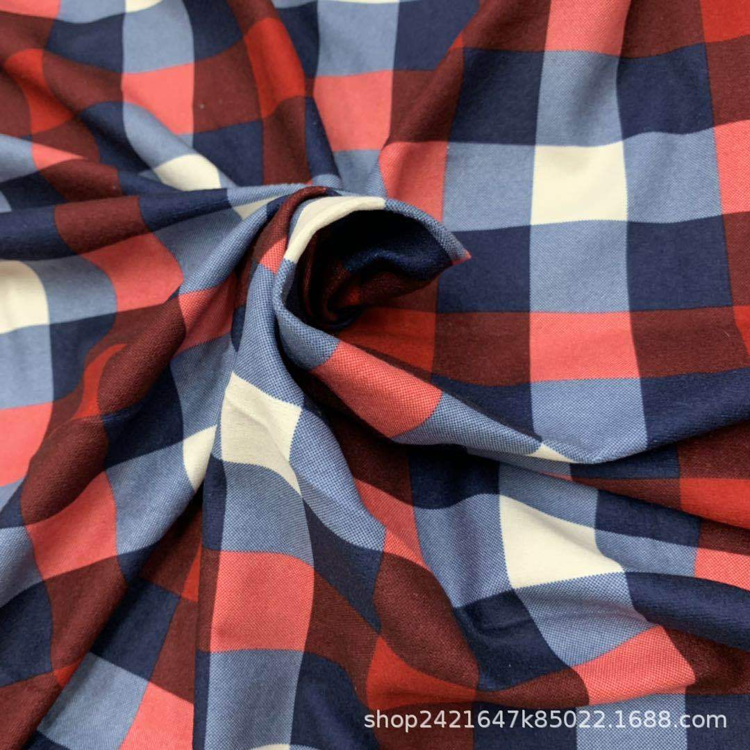 源头厂家  144F双面起绒布印格子花型，童装，家居服面料