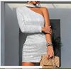 Fashionable off shoulder silver dress with buttocks