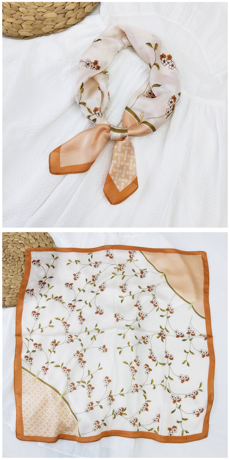 60g Weight Silk Scarf Classification Travel Occasion Silk Material Unisex Gender Printing Design Sweet Style Khaki, Grey, Red, Green, Blue, Yellow, Black Color 70 Small Square Scarf Silk Scarf Women Summer Neck Scarf Neck Protector Korean Thin Scarf 5