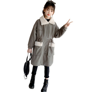 2020年新款韩版儿童外套女童冬季中长款大衣衣中大童收腰风衣代发