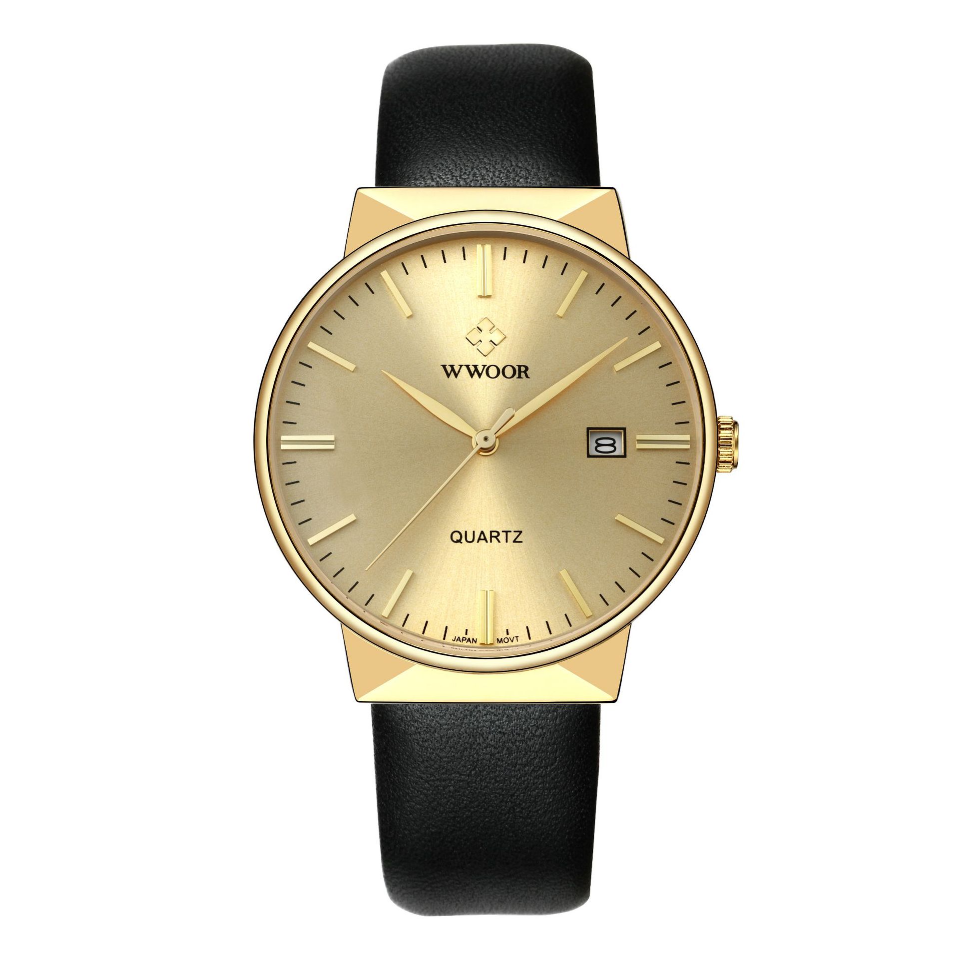 WWOOR Holding Love nuevos hombres de negocios cinturón reloj de cuarzo calendario impermeable reloj redondo cabeza casual Bowl Watch 8826p