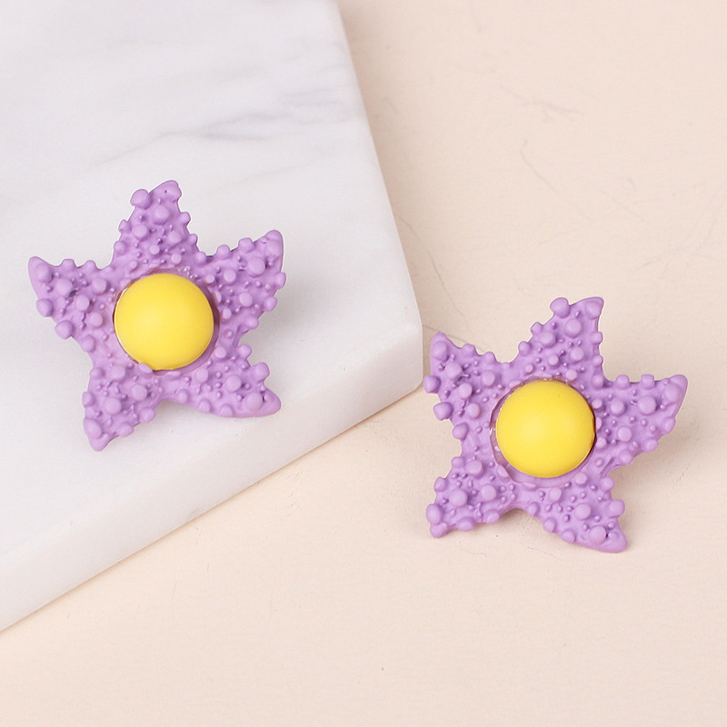 Korea Candy Color Childlike Egg Yolk Star Earrings Purple Star Cute Flower Earrings Wholesale Nihaojewelry display picture 3