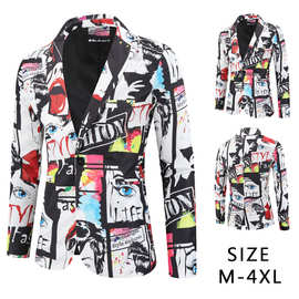 大量有货外贸秋冬新款3D印花西装外套男士休闲西服 X134 M-4XL