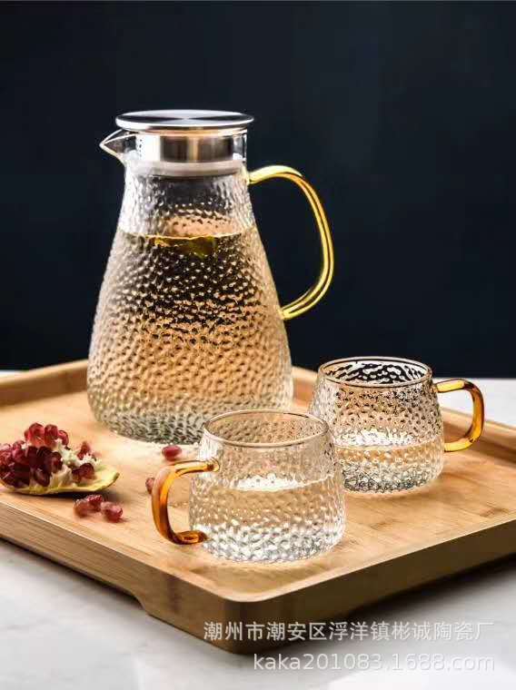 高硼硅耐热玻璃冷水壶加厚防爆大容量泡茶凉水壶果汁扎壶套装水杯