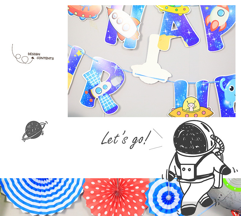 The New Astronaut Space Series Birthday Flag Party Decoration Banner Layout Ornaments Wholesale display picture 8