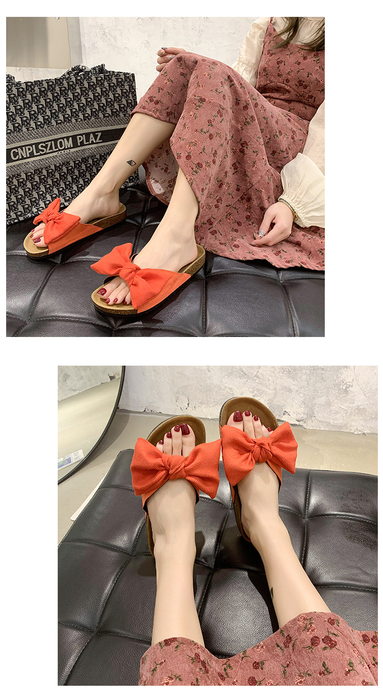 wood grain bowknot flat slippers  NSPE35005