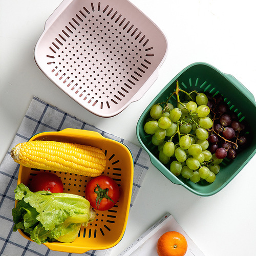Home kitchen double-layered vegetable sink basket, fruit washing and draining basket, fruit plate, fruit and vegetable cleaning basket