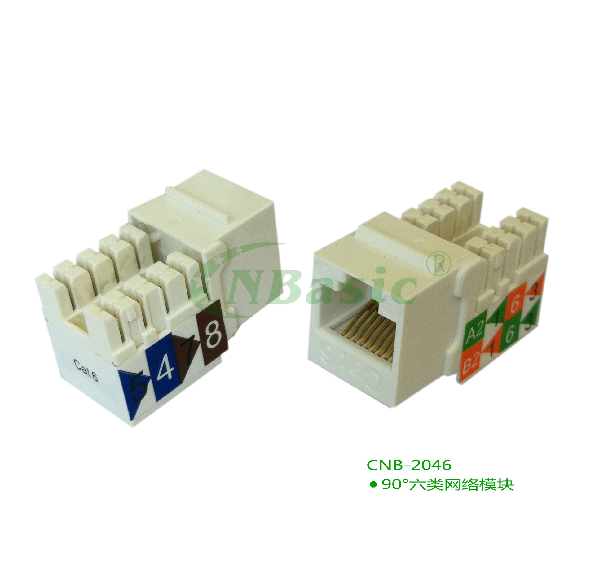 90°工程专用CAT6六类高性能非屏蔽网络信息模块