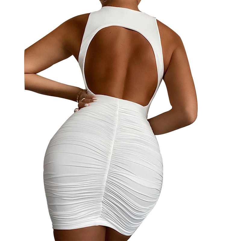 Women's Pleated Sleeveless Dress With Open Back For Summer_voghion.com