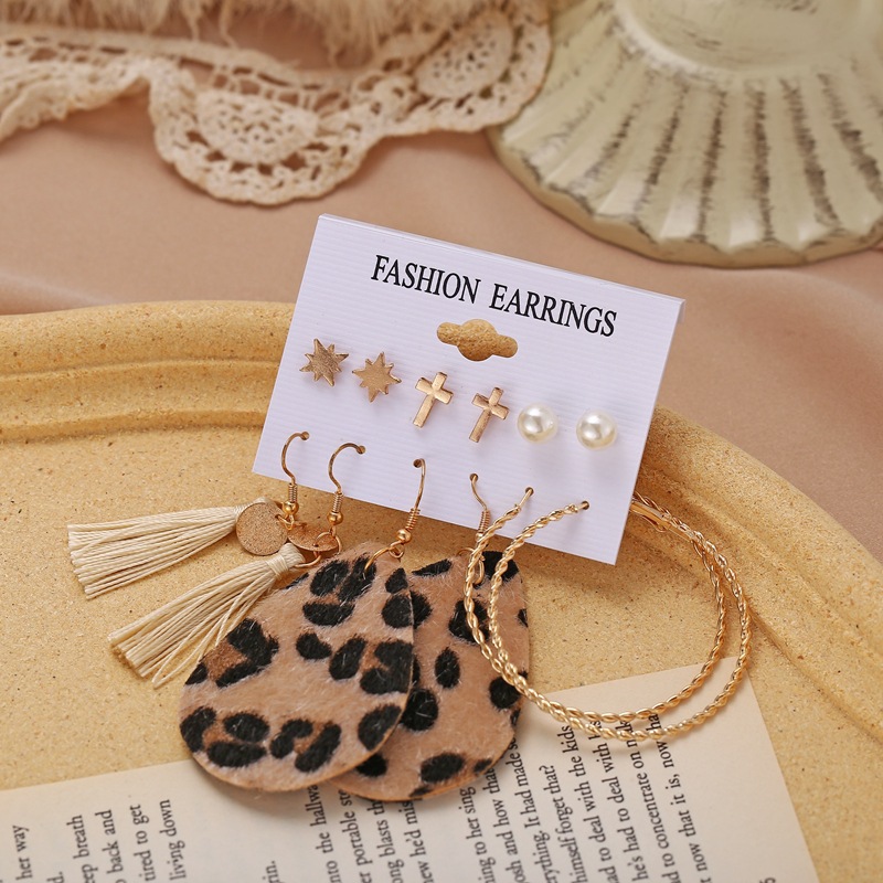 Fashion Jewelry New Tassel Earrings Set Six-piece Creative Leopard Earrings Wholesale Nihaojewelry display picture 3