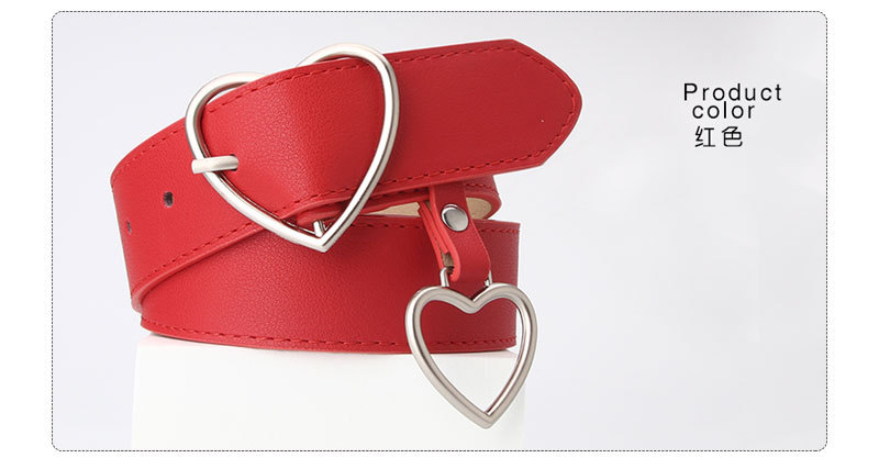 100g Weight Alloy Material Heart Pattern Women'S Gender Basic Style Coffee, White, Red, Camel, Black Color New Love Pin Buckle Belt Simple Fashion All-match Heart-shaped Hanging Decorative Women's Belt Wholesale 4