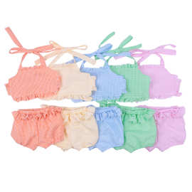 欧美原单夏季新款儿童套装 女孩吊带潮流泡泡布两件套 时尚泳装