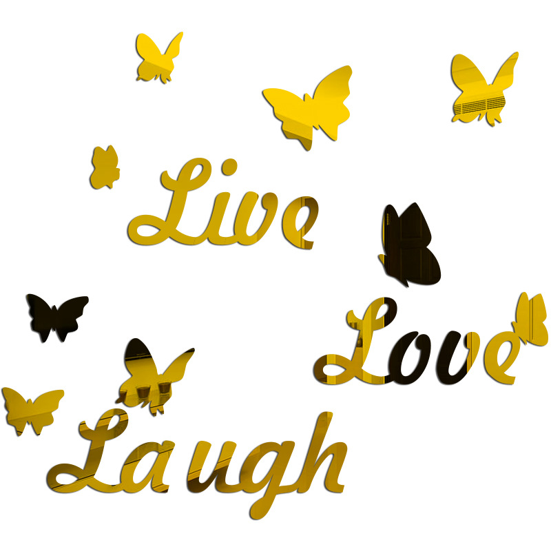 Love Live Laugh+蝴蝶镜面墙贴英文字母无毒环保3d立体带背胶自粘