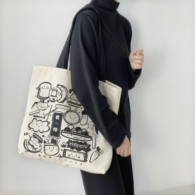 Copyright bolsa de lona mujer solo hombro japonés Harajuku ulzzang gran capacidad estudiante ilustración bolsa de tela ins moda