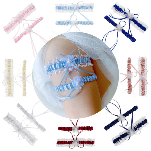 LW47 bridal lace garter European and American bow blue leg decoration wedding wedding accessories garter cross-border foreign trade
