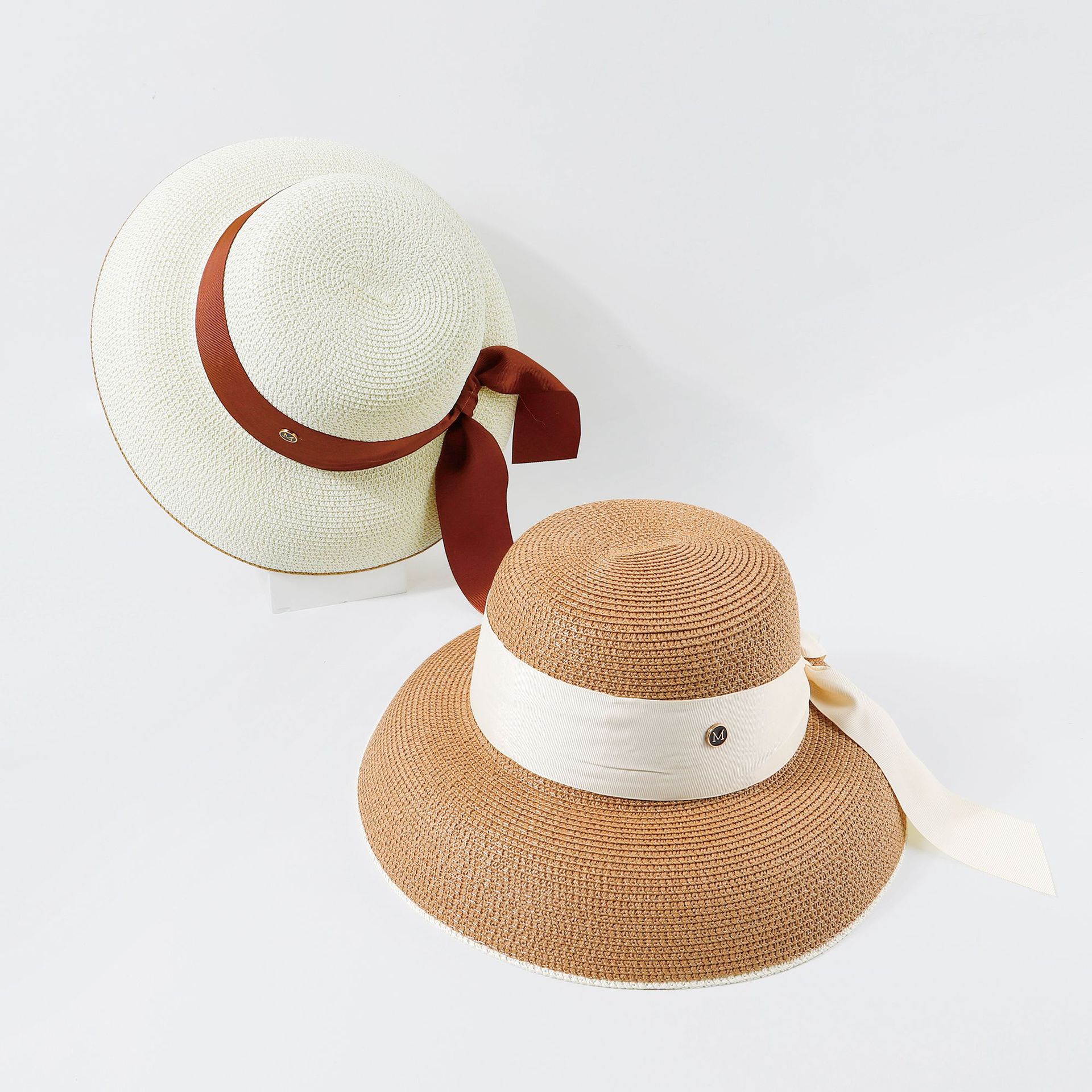 Classic Fashion French Flat-top Beach Straw Hat Women Pot Cover With Bow Knot Sunscreen Sun Hat Nihaojewelry display picture 13