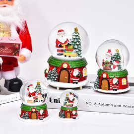 圣诞节发光老人房子圣诞水晶球圣诞雪人玻璃球桌面摆件圣诞音乐盒