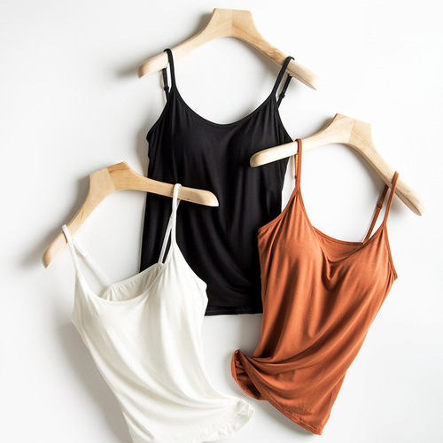 Solid color no steel ring with chest pad new camisole women's large size outer wear inner wear home small suspender manufacturer wholesale