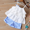 Girl’s suit sling girl’s two piece bow tie European and American striped shorts