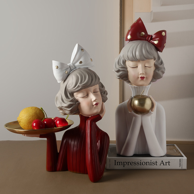 北欧轻奢蝴蝶结女孩摆件创意女生生日礼物客厅玄关收纳家居装饰品|ms