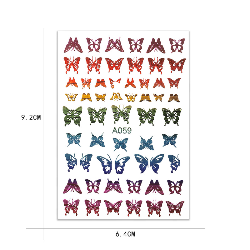 Pegatinas de uñas populares transfronterizas traje pegatinas de mariposa láser hueco pegatinas de uñas de mariposa luminosa colorida traje