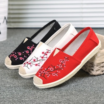 批发2020秋季新款老北京布鞋渔夫鞋休闲一脚蹬平底鞋桃花女帆布鞋