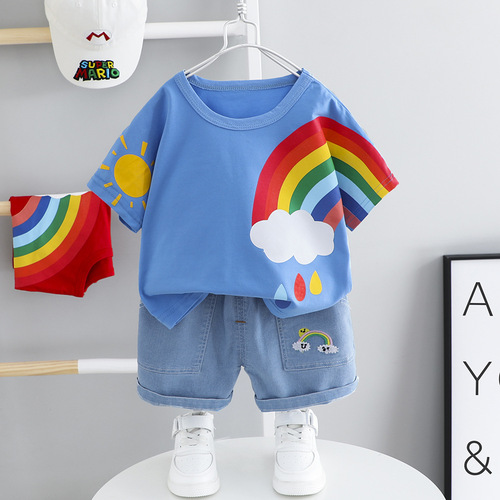 Children's clothing summer 1-3 year old boys cute suit foreign trade baby boy short-sleeved two-piece set baby short-sleeved 0 shorts