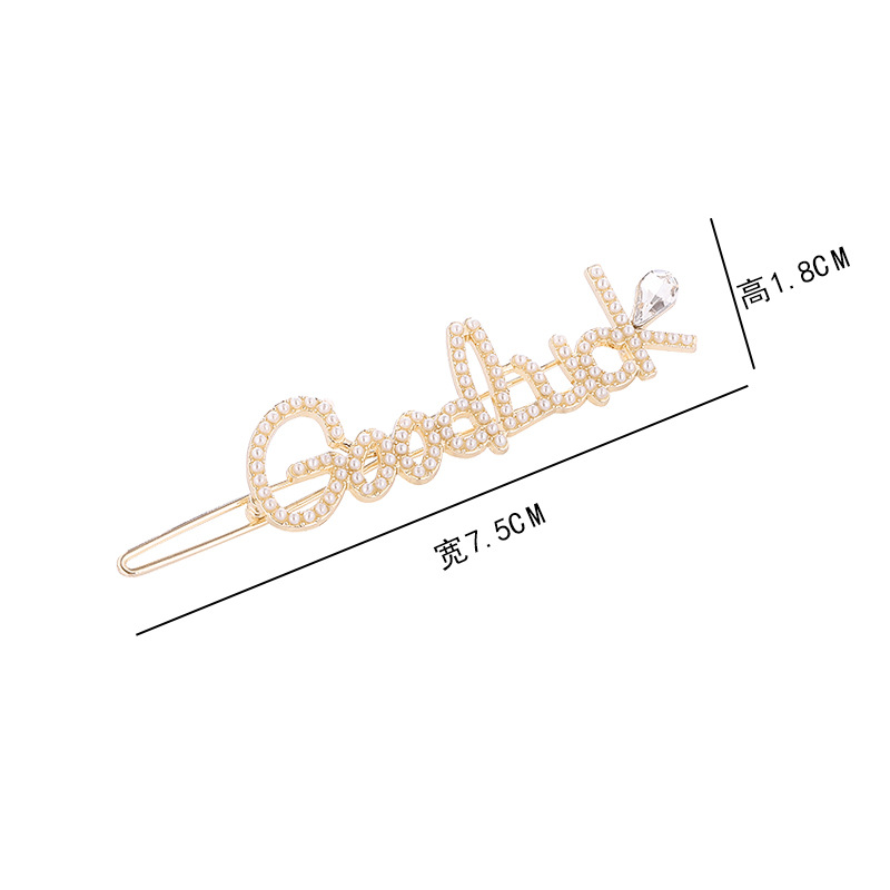 Corea del Sur Dongdaemun popular tocado elegante luz de lujo perla horquilla accesorios pelo aleación diamante rhinestone letra horquilla