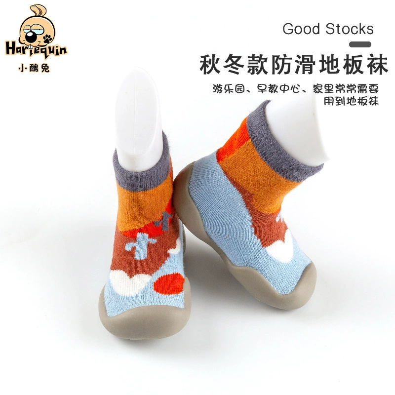 От 0 до 4 лет модные осенне-зимние утолщенные детские носки с махровыми животными, детская обувь для малышей на мягкой подошве, напольная обувь