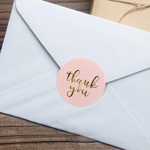 Cross-border pink gold-foil thank-you stickers, seal stickers, adhesive roll stickers for envelopes and gift decorations