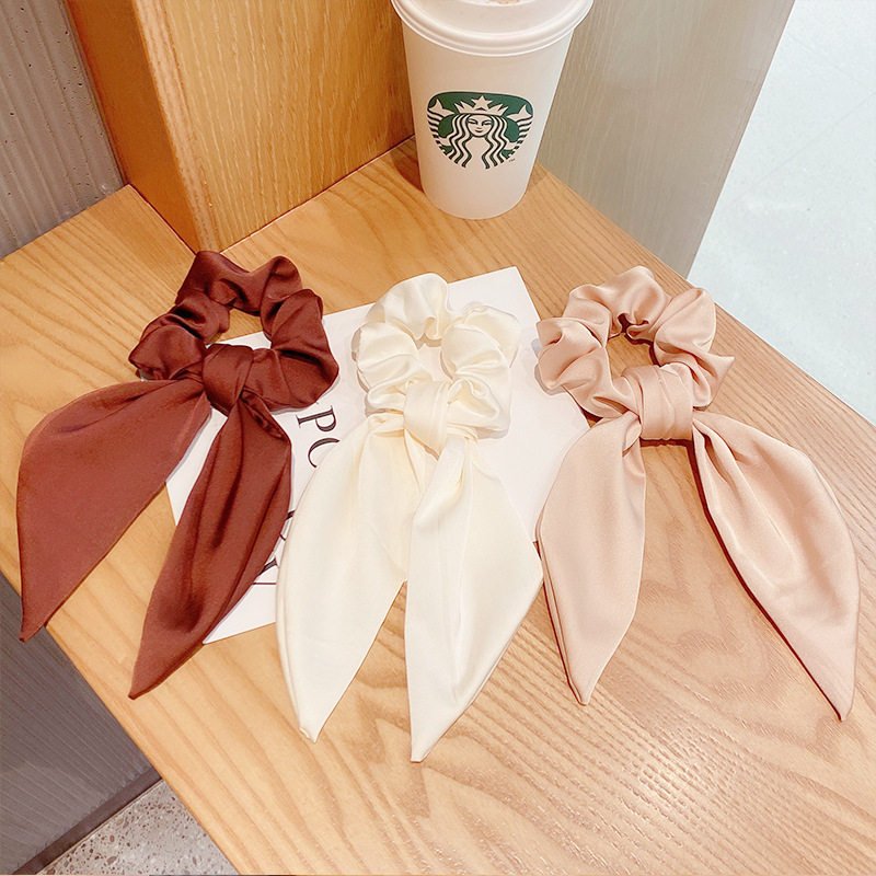 New Foreign Trade Hair Band Knotted Satin Rabbit Ears Head Rope Ponytail Hair Band Girl Large Intestine Ring Pure Color All-matching Hair Accessories display picture 1