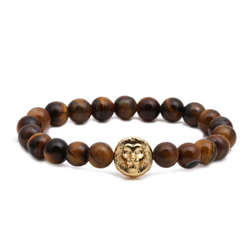 Fashion Tiger Eye Beaded DIY Lion Head Bracelet White Turquoise Lion Head Bracelet