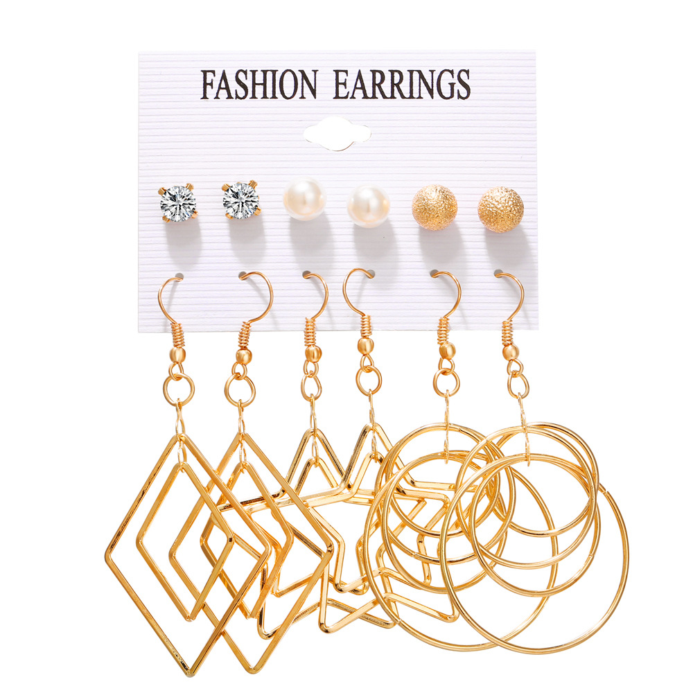 Hot Sale Earring Set 6 Pairs Of Creative Simple Pearl Five-pointed Star Circle Multi-element Earrings Wholesale Nihaojewelry display picture 3