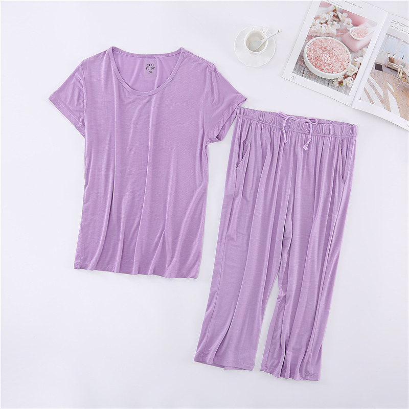 Women's Modal Short-sleeved Cropped Pants suit Home Clothes Loose Casual Sports Yoga Clothes Fat Loose