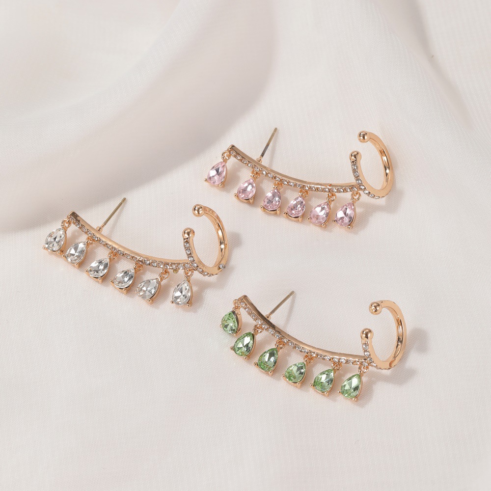 New Korean Clip Earrings Water Drop Tassel Earrings Crystal Zircon Ear Clip Earrings Integrated Earrings Wholesale Nihaojewelry display picture 4