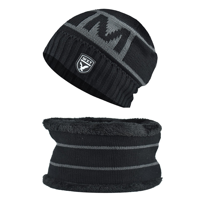 Hombres Otoño e Invierno forro polar de punto sombrero M letra invierno sombrero Jersey sombrero bufanda traje protección de oído cálido sombrero de lana