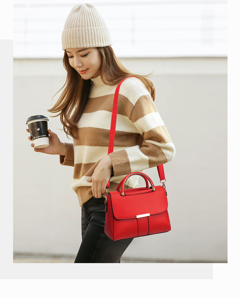 1125g Weight Polyester Lining Material Flip Cover Closure Type Women's Medium Pu Leather Solid Color Fashion Square Flip Cover Crossbody Bag