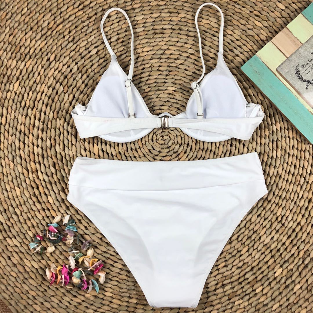 two-piece solid color high-waist swimsuit NSZO19525