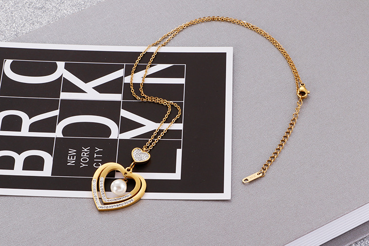 Foreign Trade Supply Korean Accessories Fashion Simple Women Heart Pearl Earrings Necklace Two-Piece