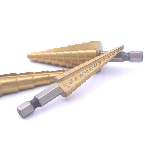 Inch step drill bit high-speed steel hole opener electric drill reaming tool set hexagonal handle straight groove titanium-plated pagoda drill