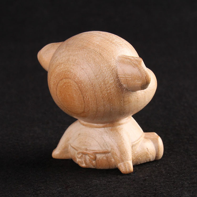 Peach Wood Big Head Pig Figurine, Wood Carved Zodiac Pig, Wooden Children's Toy, Creative Gift, Home Decor