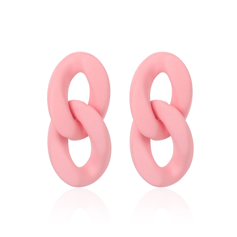 7g Weight Earrings Classification Wedding, Travel Occasion Geometric Pattern Women'S Gender Pink, Purple, Green, Yellow Color Fashion New Hollow Chain Hoop Niche Candy Color Two-link Earrings 13