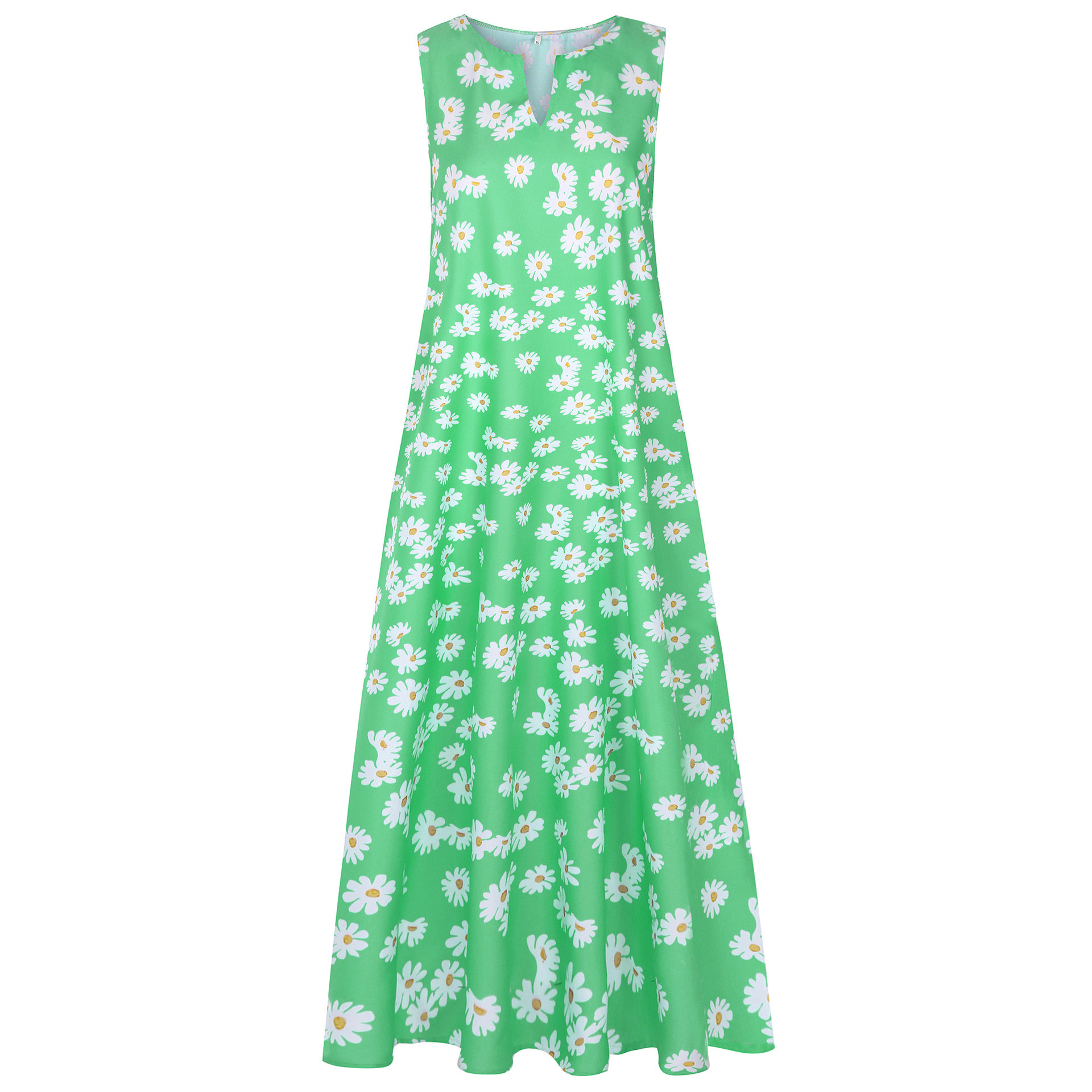 Amazon wise hot summer 2020 new daisy print half open collar A-line dress sleeveless long skirt