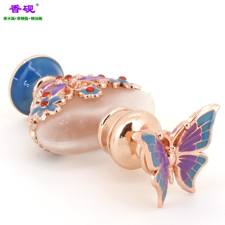 香砚定做款6ml三朵花湖蓝色底座心形贵夫人蝴蝶瓶盖摆件7.j