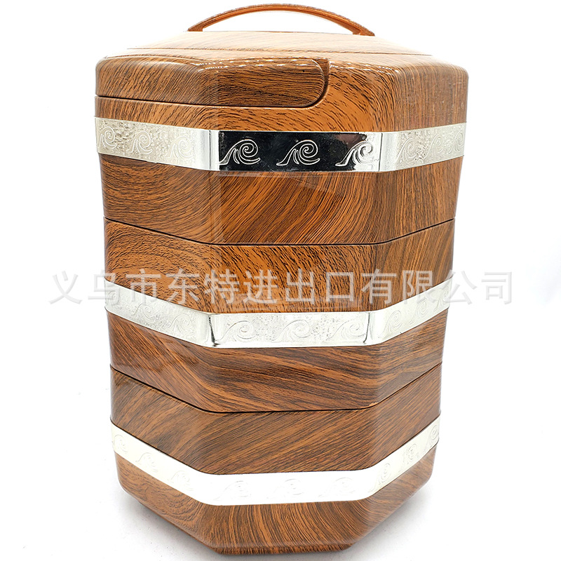 Stainless steel Japanese octagonal multi-layer bento box, wood-grain hand-held picnic lunch box, multi-purpose food grid gift lunch box detail image 2