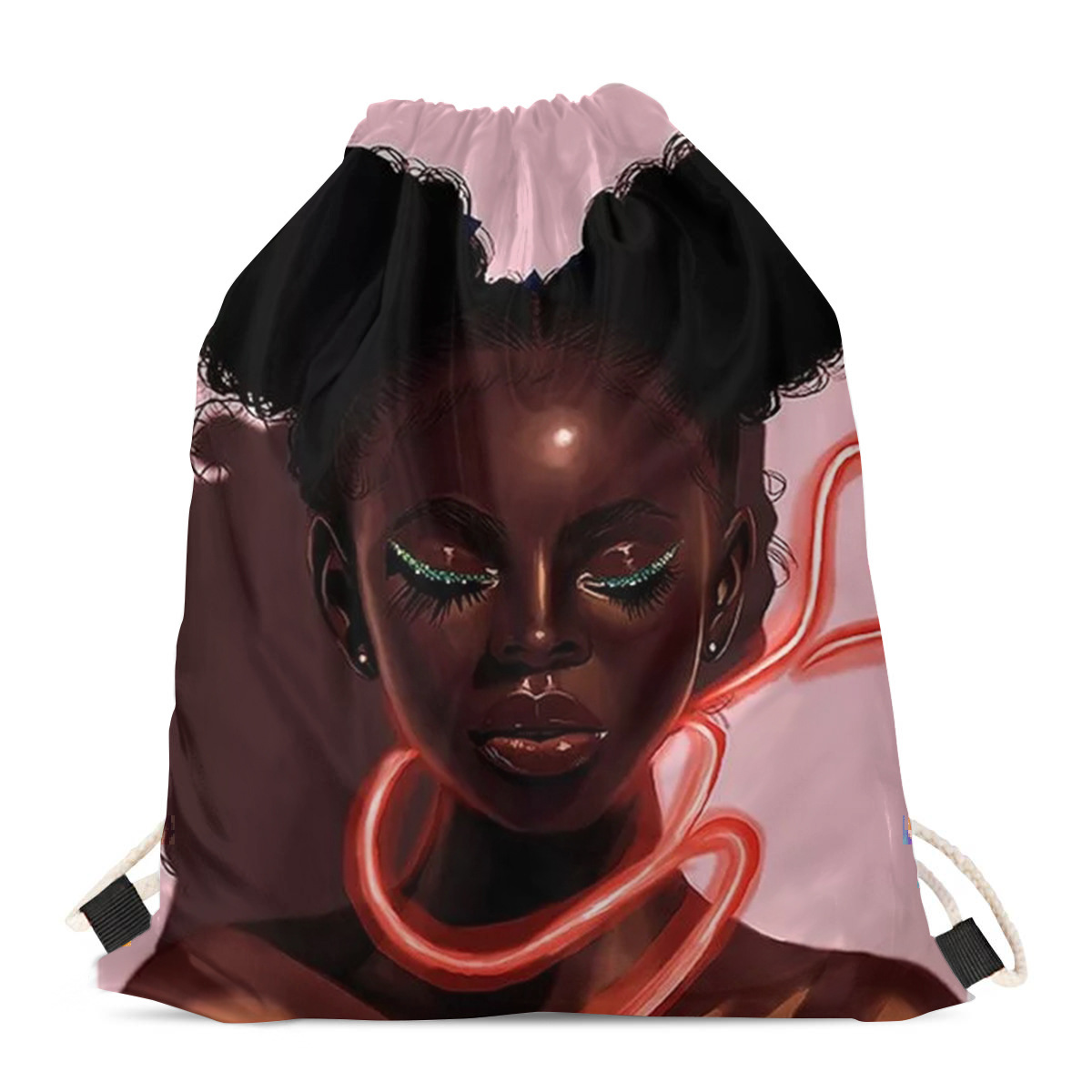 非洲女孩拉绳袋抽绳背包束口简便式篮球包双肩包收纳包来图定制