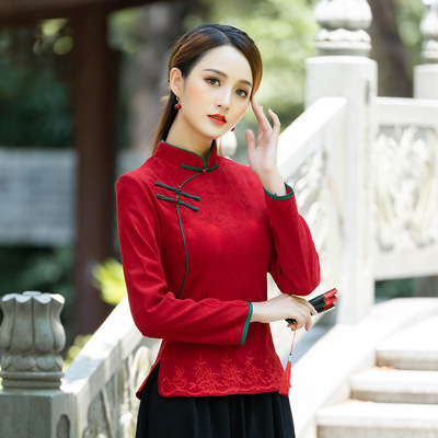 实拍2020秋季民国风改良旗袍手工盘扣搭配下摆绣花经典上衣X5242|ms