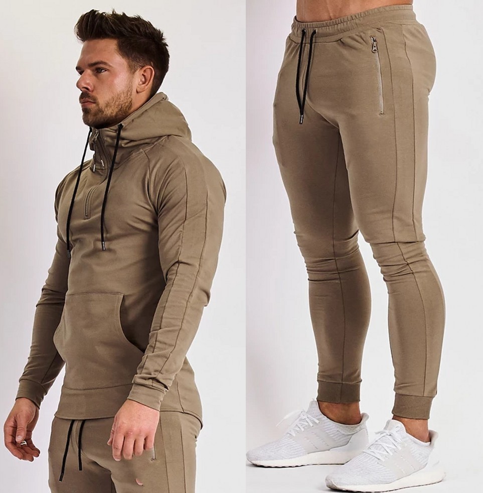 European And American Muscle Leisure Sports Fitness Clothing Men's Brother Suit Autumn And Winter Hooded Sweatshirt Sweatpants Two-piece Cotton