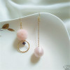 Advanced long puffer ball, asymmetrical earrings, jewelry, Japanese and Korean, new collection, high-quality style