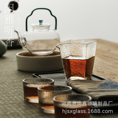 日式职人锤目纹耐热加厚分茶匀杯茶海倒茶大号功夫茶具玻璃公道杯|ru